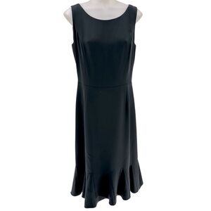Ann Taylor Sz 6 Black 100% Silk Flounce Hem Sleeveless Midi Dress Luxury Lined